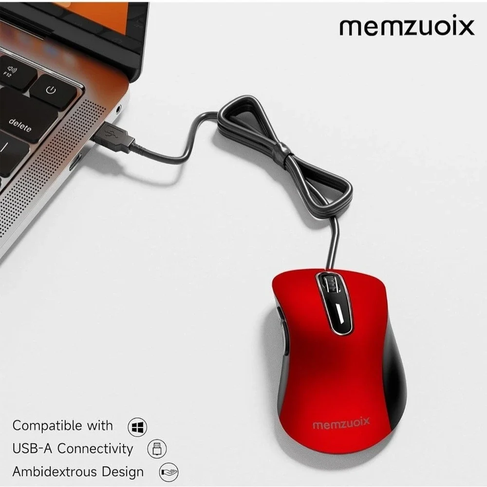 memzuoix Wired Mouse, USB Computer Mouse 1400 DPI Mobile Optical Red